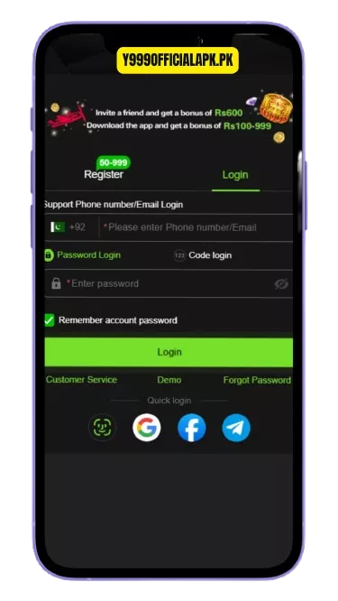 Y999 Game Login Interface